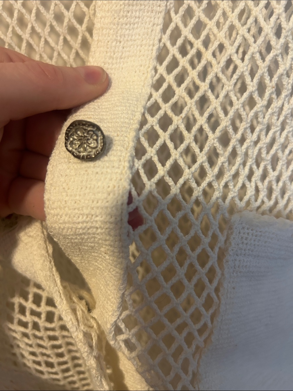 POL Open-Knit Button Front Shirt/swim cover up in Cream - Picture 6 of 9